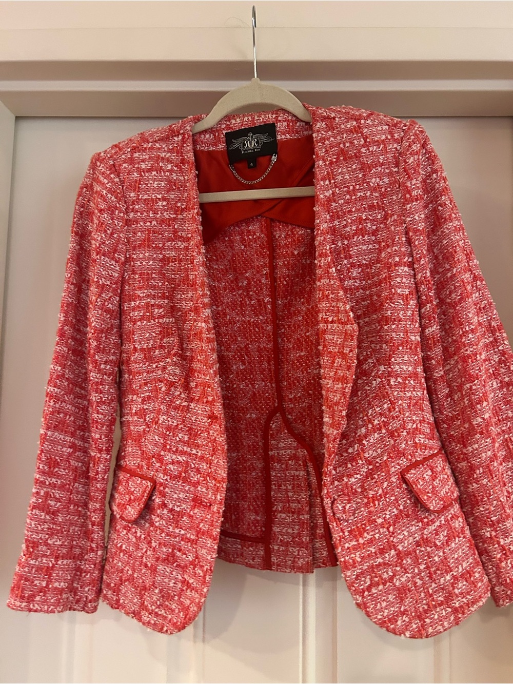 RACHEL Rachel Roy Red Tweed Open-Front Blazer